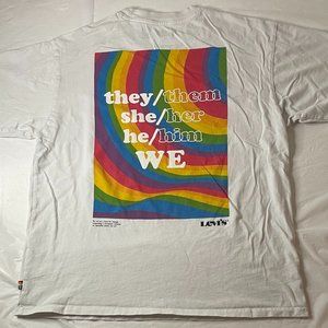 Levi's Pride Unisex Pronoun White T-Shirt LGBT Size Medium